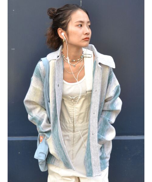 Ungrid(アングリッド)の「ストライプ柄ニットカーデ(カーディガン/ボレロ・レディース・グリーン/ブルー・FREE)」の7枚目の写真