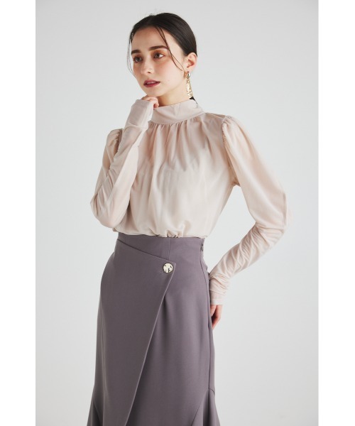 rienda（リエンダ）の「ラウンドスリーブシアートップス 春服（Tシャツ/カットソー・レディース・ライトベージュ/ブラック/ライトブルー/ピンク・FREE）」の3枚目の写真