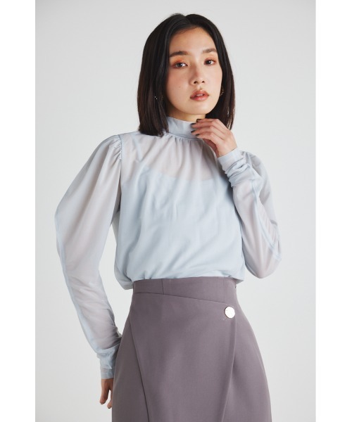 rienda（リエンダ）の「ラウンドスリーブシアートップス 春服（Tシャツ/カットソー・レディース・ライトベージュ/ブラック/ライトブルー/ピンク・FREE）」の4枚目の写真