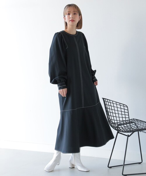 Ray BEAMS（レイビームス）の「Ray BEAMS / 配色 ステッチ マーメイド ワンピース（ワンピース・レディース・ブラック/ミント・ONE SIZE）」の6枚目の写真