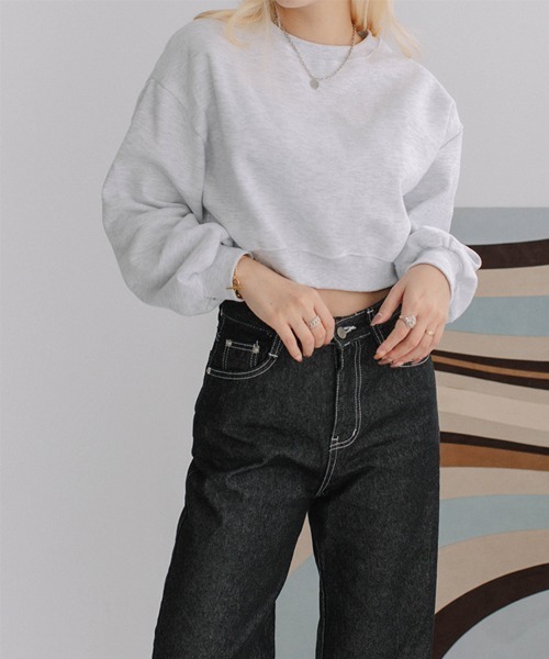 Flugge（フラッジー）の「volume sleeve short sweat/ボリュームスリーブショートスウェット（スウェット・レディース・グレー/アッシュ/ブラック・FREE）」の3枚目の写真