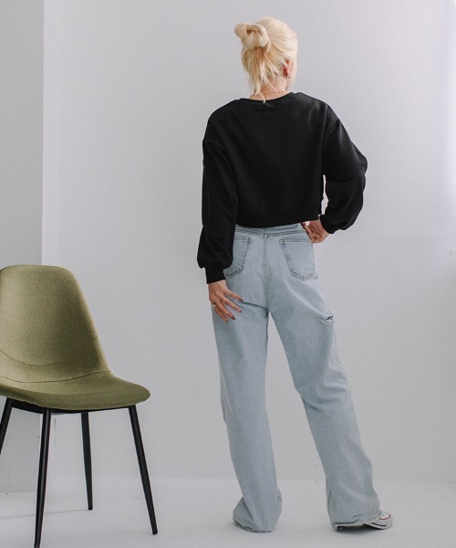 Flugge（フラッジー）の「volume sleeve short sweat/ボリュームスリーブショートスウェット（スウェット・レディース・グレー/アッシュ/ブラック・FREE）」の10枚目の写真