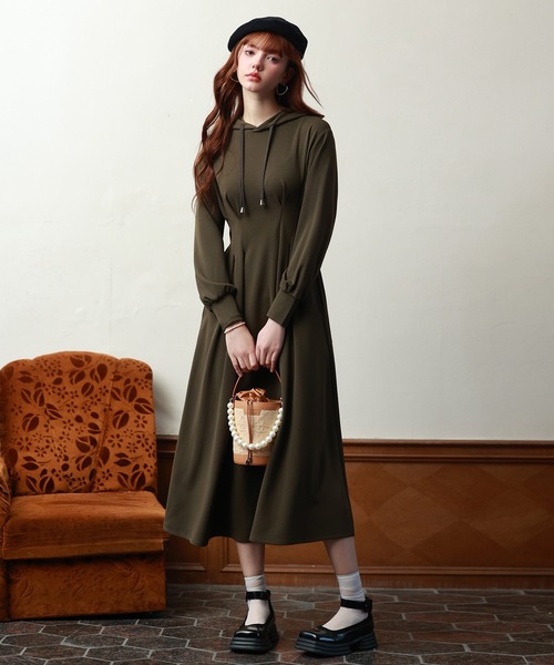 セール】ウエストタックカットソーパーカーワンピース（ワンピース