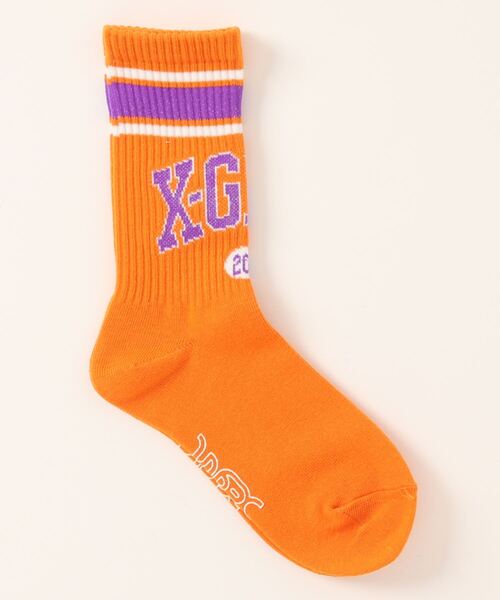 X-girl Stages（エックスガールステージス）の「カレッジロゴラインクルーソックス（ソックス/靴下・キッズ・ホワイト/オレンジ/ベージュ・13-15cm/15-17cm/17-19cm/19-21cm）」の4枚目の写真