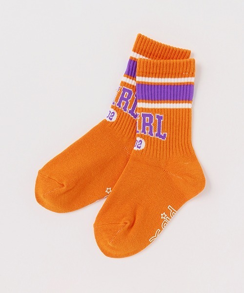 X-girl Stages（エックスガールステージス）の「カレッジロゴラインクルーソックス（ソックス/靴下・キッズ・ホワイト/オレンジ/ベージュ・13-15cm/15-17cm/17-19cm/19-21cm）」の3枚目の写真