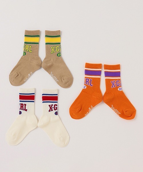 X-girl Stages（エックスガールステージス）の「カレッジロゴラインクルーソックス（ソックス/靴下・キッズ・ホワイト/オレンジ/ベージュ・13-15cm/15-17cm/17-19cm/19-21cm）」の9枚目の写真