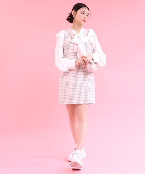 one after another NICE CLAUP（ワンアフターアナザーナイスクラップ）の「1枚でコーディネートが決まる/ボウタイブラウス＋ジャンスカセット（ワンピース・レディース・ブラック系その他/ブラック/ピンク系・FREE）」の21枚目の写真