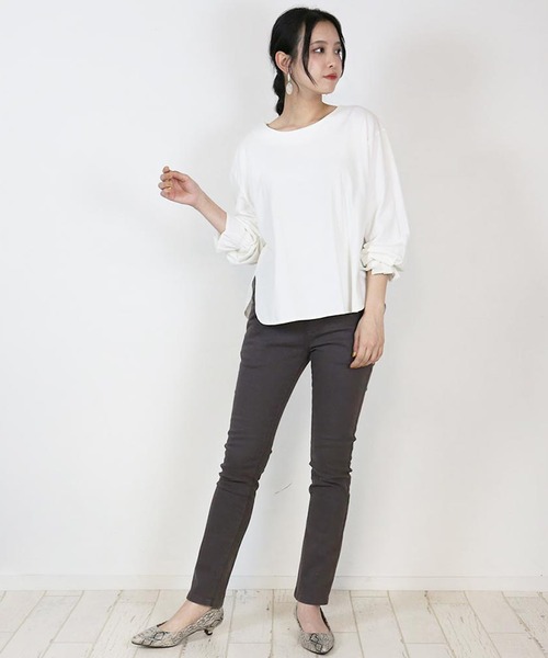 atONE（アットワン）の「atONE オールラバーウエストスリムパンツ（チノパンツ・レディース・ベージュ/ナチュラル/チャコールグレー/クリーム/カーキ/ブラック・L/LL/4L/3L/M）」の17枚目の写真