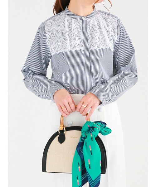 Te chichi（テチチ）の「ストライプアソートヨークレースブラウス（シャツ/ブラウス・レディース・オフホワイト/ネイビー・ﾌﾘ-）」の2枚目の写真
