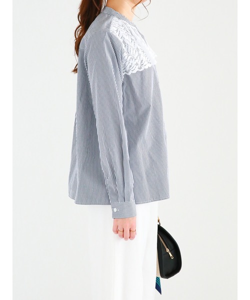 Te chichi（テチチ）の「ストライプアソートヨークレースブラウス（シャツ/ブラウス・レディース・オフホワイト/ネイビー・ﾌﾘ-）」の10枚目の写真