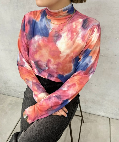 WHO'S WHO gallery（フーズフーギャラリー）の「フェード柄ネットトップス（Tシャツ/カットソー・レディース・パープル/ブラック/グレー・FREE）」の3枚目の写真