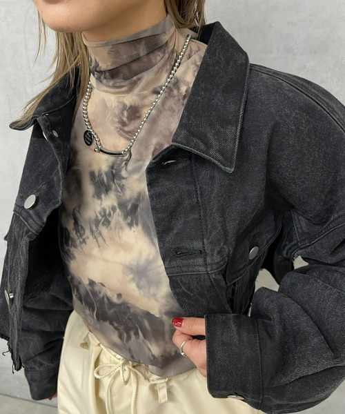 WHO'S WHO gallery（フーズフーギャラリー）の「フェード柄ネットトップス（Tシャツ/カットソー・レディース・パープル/ブラック/グレー・FREE）」の4枚目の写真