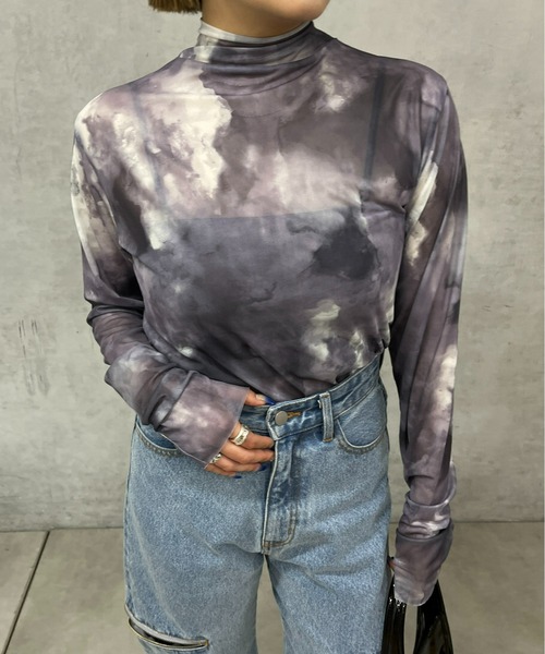 WHO'S WHO gallery（フーズフーギャラリー）の「フェード柄ネットトップス（Tシャツ/カットソー・レディース・パープル/ブラック/グレー・FREE）」の5枚目の写真