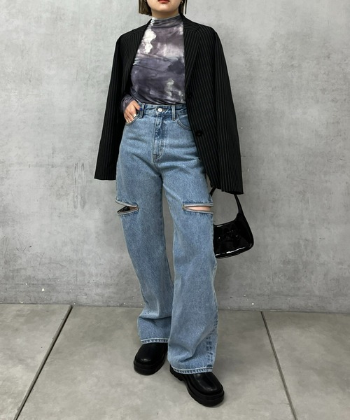 WHO'S WHO gallery（フーズフーギャラリー）の「フェード柄ネットトップス（Tシャツ/カットソー・レディース・パープル/ブラック/グレー・FREE）」の6枚目の写真