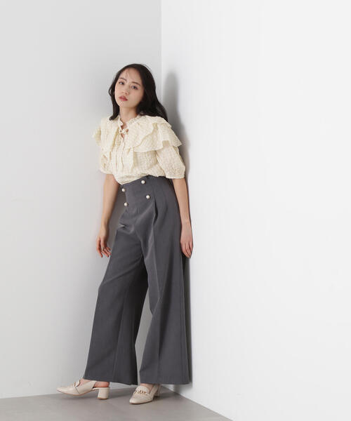 美品☆JILL STUART♡チェック柄　長袖シャツ　胸元リボン　ウール混　S 美品☆JILL STUART♡チェック柄 長袖シャツ 胸元リボン ウール混