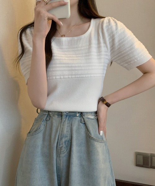 MAISON DE THERESE(メゾン ド テレーズ)の「ニット半袖Tシャツ(ニット/セーター・レディース・ホワイト/ブラック/アイボリー/モカ・M)」の19枚目の写真