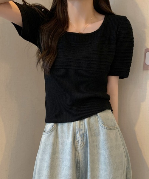 MAISON DE THERESE(メゾン ド テレーズ)の「ニット半袖Tシャツ(ニット/セーター・レディース・ホワイト/ブラック/アイボリー/モカ・M)」の21枚目の写真