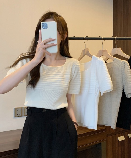 MAISON DE THERESE(メゾン ド テレーズ)の「ニット半袖Tシャツ(ニット/セーター・レディース・ホワイト/ブラック/アイボリー/モカ・M)」の11枚目の写真