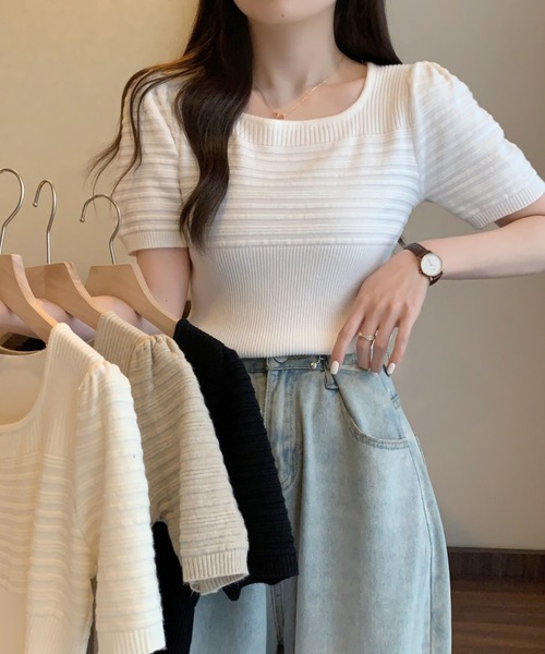 MAISON DE THERESE(メゾン ド テレーズ)の「ニット半袖Tシャツ(ニット/セーター・レディース・ホワイト/ブラック/アイボリー/モカ・M)」の14枚目の写真