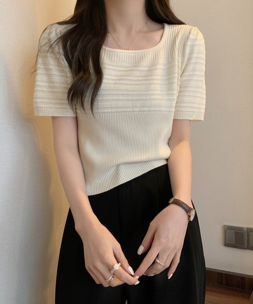 MAISON DE THERESE(メゾン ド テレーズ)の「ニット半袖Tシャツ(ニット/セーター・レディース・ホワイト/ブラック/アイボリー/モカ・M)」の9枚目の写真