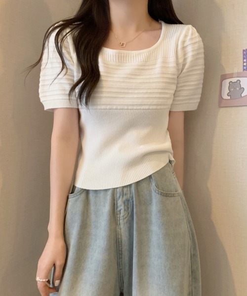 MAISON DE THERESE(メゾン ド テレーズ)の「ニット半袖Tシャツ(ニット/セーター・レディース・ホワイト/ブラック/アイボリー/モカ・M)」の15枚目の写真