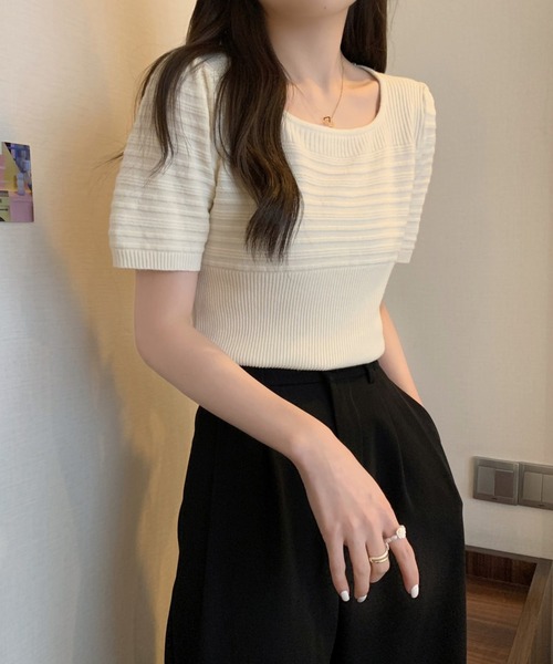 MAISON DE THERESE(メゾン ド テレーズ)の「ニット半袖Tシャツ(ニット/セーター・レディース・ホワイト/ブラック/アイボリー/モカ・M)」の8枚目の写真