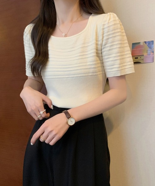 MAISON DE THERESE(メゾン ド テレーズ)の「ニット半袖Tシャツ(ニット/セーター・レディース・ホワイト/ブラック/アイボリー/モカ・M)」の22枚目の写真