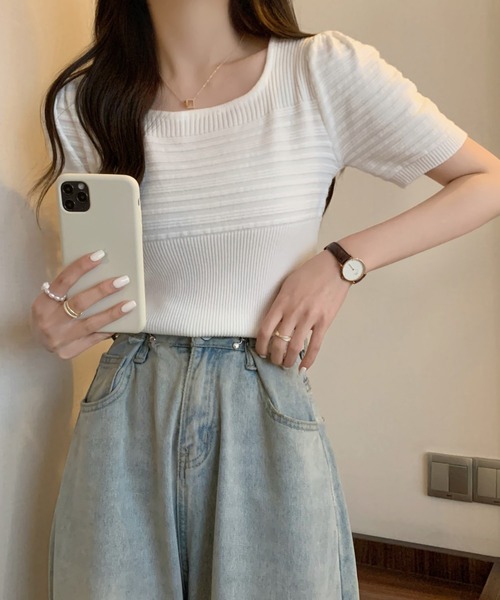 MAISON DE THERESE(メゾン ド テレーズ)の「ニット半袖Tシャツ(ニット/セーター・レディース・ホワイト/ブラック/アイボリー/モカ・M)」の20枚目の写真