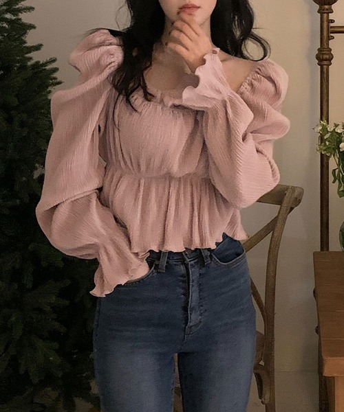 LAFFMO（ラフモ）の「スクエアネックフリルクロップドブラウス（シャツ/ブラウス・レディース・ベージュ/ピンク・FREE）」の21枚目の写真