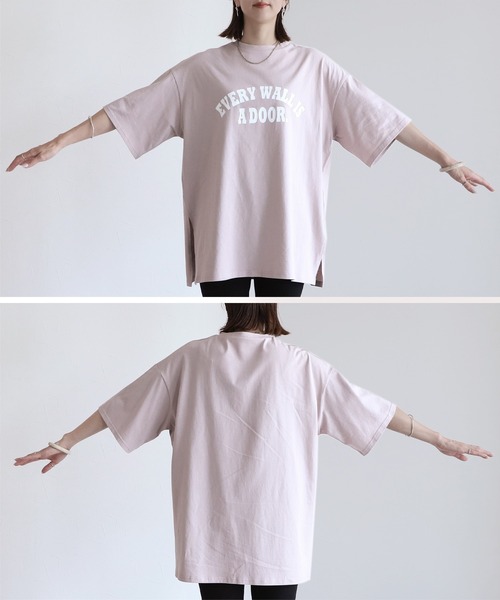 reca(レカ)の「アーチロゴスリットTシャツ(Tシャツ/カットソー・レディース・グレイッシュベージュ/ブラック/ホワイト/ピンク系その他・FREE)」の15枚目の写真