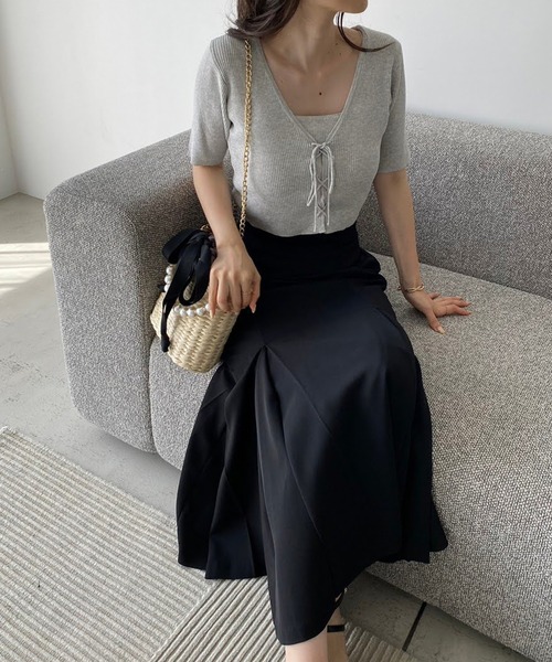 one after another NICE CLAUP（ワンアフターアナザーナイスクラップ）の「パールハンドル/リボン ペーパーストローバック（かごバッグ・レディース・ブラック/アイボリー・FREE）」の13枚目の写真