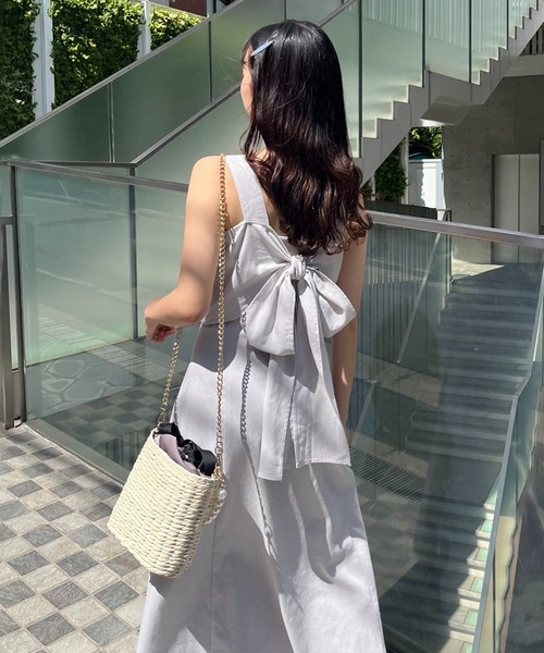 パールハンドル/リボン ペーパーストローバック（かごバッグ）｜one