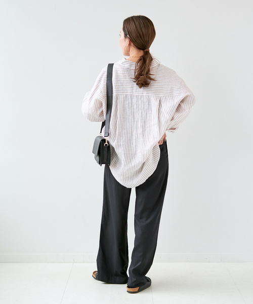 B.C STOCK（ベーセーストック）の「リネンライクタックトラウザーパンツ（スラックス・レディース・ホワイト/ブラック/ブルー・FREE）」の12枚目の写真