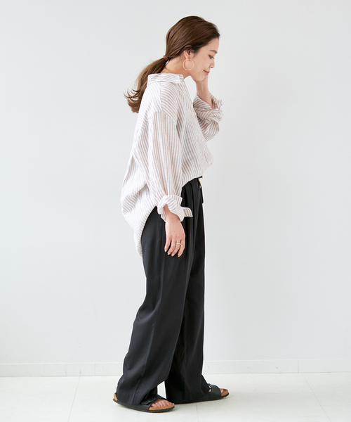 B.C STOCK（ベーセーストック）の「リネンライクタックトラウザーパンツ（スラックス・レディース・ホワイト/ブラック/ブルー・FREE）」の13枚目の写真