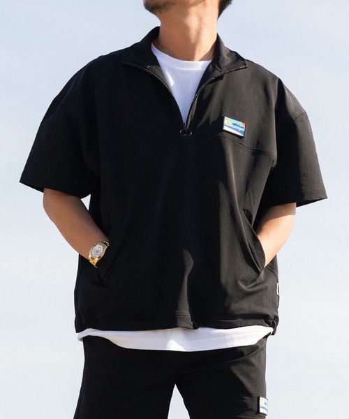 Re:room リルーム メンズ セットアップ ホワイト ワンポイント Re:room（リルーム）の「ナイロンストレッチシリコンワッペンロゴ