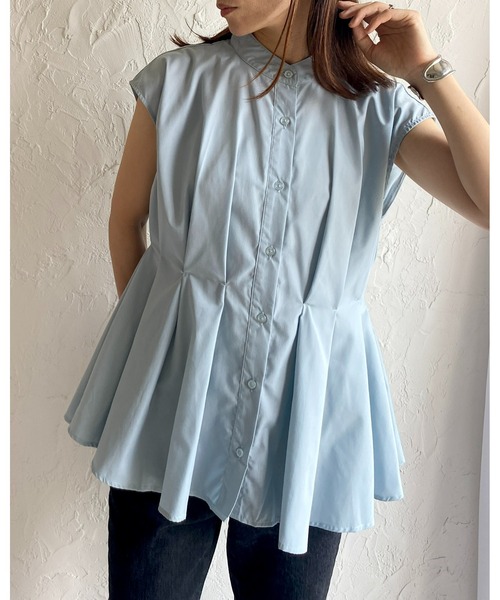 She's Closet(シーズクローゼット)の「スタンドカラーウエストタックフレンチスリーブフレアペプラムブラウス(シャツ/ブラウス・レディース・ホワイト/ブラック/ブルー・FREE)」の11枚目の写真