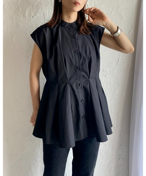 She's Closet(シーズクローゼット)の「スタンドカラーウエストタックフレンチスリーブフレアペプラムブラウス(シャツ/ブラウス・レディース・ホワイト/ブラック/ブルー・FREE)」の12枚目の写真