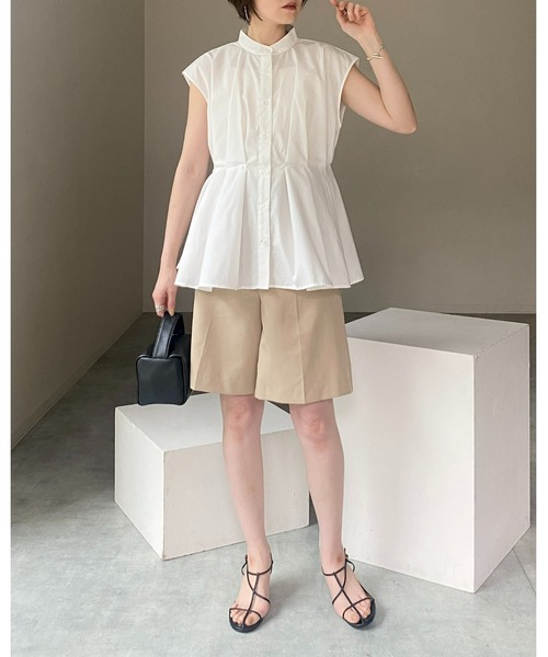 She's Closet(シーズクローゼット)の「スタンドカラーウエストタックフレンチスリーブフレアペプラムブラウス(シャツ/ブラウス・レディース・ホワイト/ブラック/ブルー・FREE)」の14枚目の写真