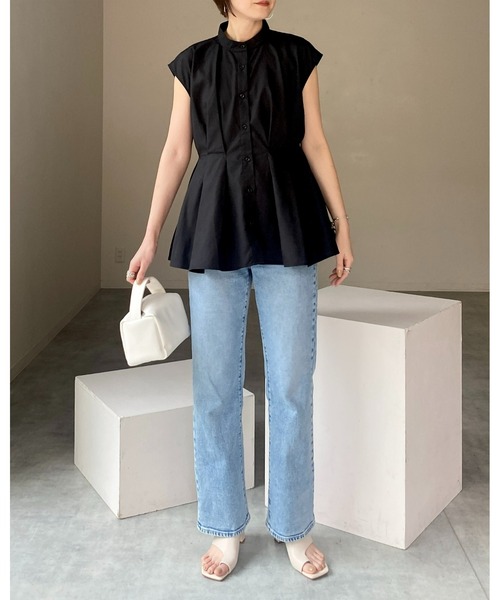 She's Closet(シーズクローゼット)の「スタンドカラーウエストタックフレンチスリーブフレアペプラムブラウス(シャツ/ブラウス・レディース・ホワイト/ブラック/ブルー・FREE)」の19枚目の写真