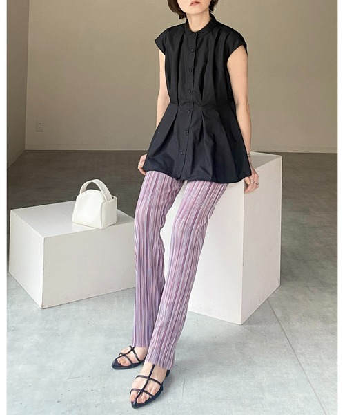 She's Closet(シーズクローゼット)の「スタンドカラーウエストタックフレンチスリーブフレアペプラムブラウス(シャツ/ブラウス・レディース・ホワイト/ブラック/ブルー・FREE)」の20枚目の写真