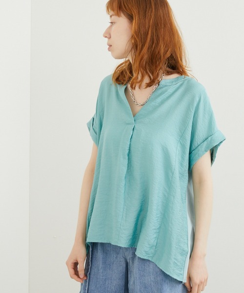 Paradise Picnic（パラダイスピクニック）の「Dignite collier 切替プルオーバーブラウス（シャツ/ブラウス・レディース・ブルー/チャコールグレー/ホワイト・FREE）」の3枚目の写真