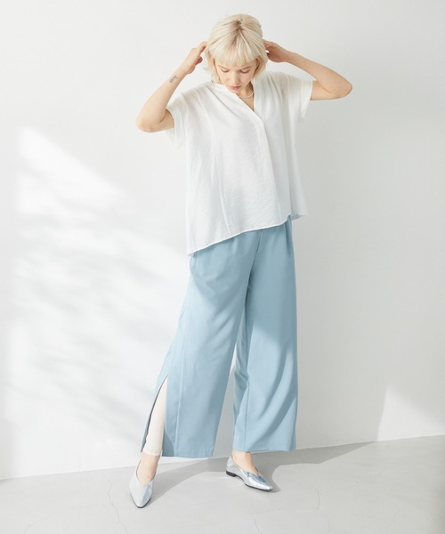 Paradise Picnic（パラダイスピクニック）の「Dignite collier 切替プルオーバーブラウス（シャツ/ブラウス・レディース・ブルー/チャコールグレー/ホワイト・FREE）」の10枚目の写真