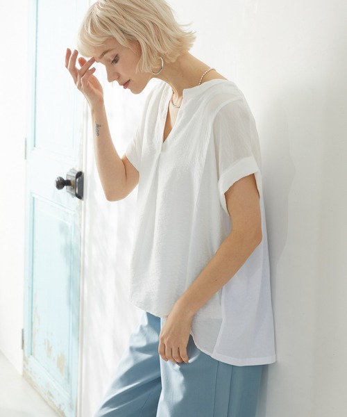 Paradise Picnic（パラダイスピクニック）の「Dignite collier 切替プルオーバーブラウス（シャツ/ブラウス・レディース・ブルー/チャコールグレー/ホワイト・FREE）」の14枚目の写真