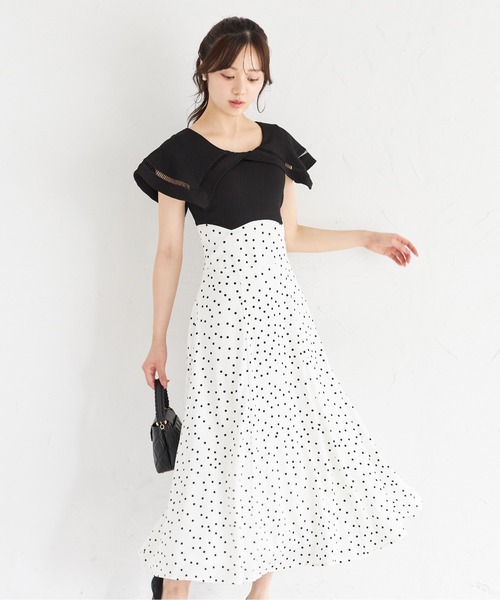 tocco closet(トッコ クローゼット)の「ビックカラーバックレースアップドッキングワンピース(ワンピース・レディース・ダークネイビー/ブラック/カーキ/ダークブルー/ピンク・M)」の9枚目の写真
