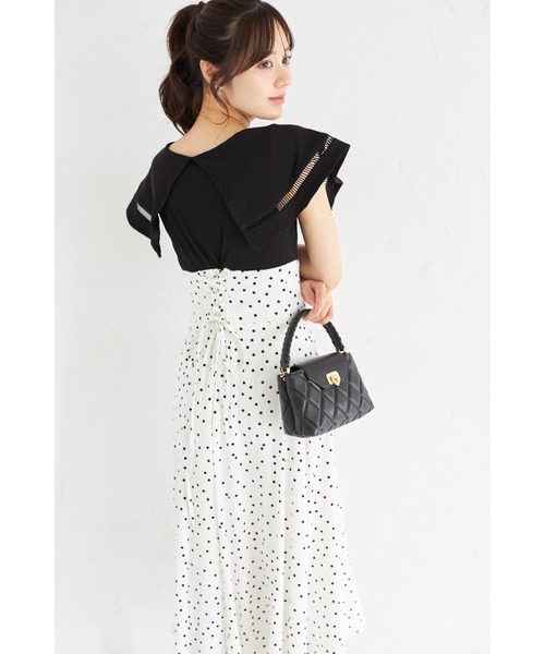 tocco closet(トッコ クローゼット)の「ビックカラーバックレースアップドッキングワンピース(ワンピース・レディース・ダークネイビー/ブラック/カーキ/ダークブルー/ピンク・M)」の12枚目の写真