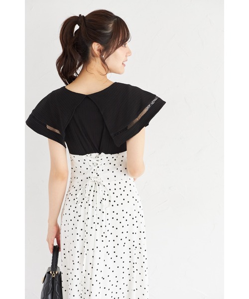 tocco closet(トッコ クローゼット)の「ビックカラーバックレースアップドッキングワンピース(ワンピース・レディース・ダークネイビー/ブラック/カーキ/ダークブルー/ピンク・M)」の13枚目の写真