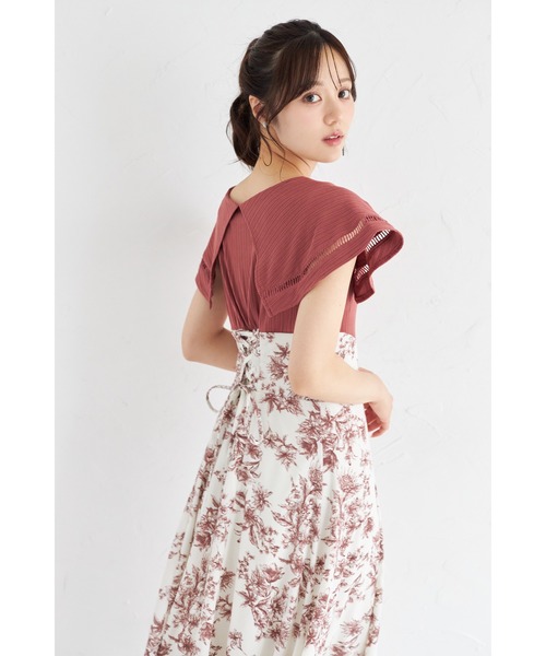 ビックカラーバックレースアップドッキングワンピース