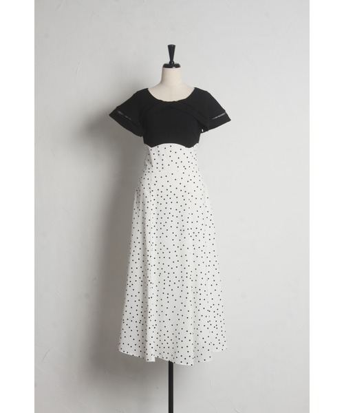 セール】ビックカラーバックレースアップドッキングワンピース