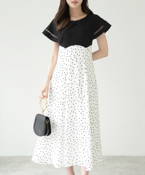 【ZOZO限定】ビックカラーバックレースアップドッキングワンピース（ワンピース）｜tocco closet（トッコ クローゼット）