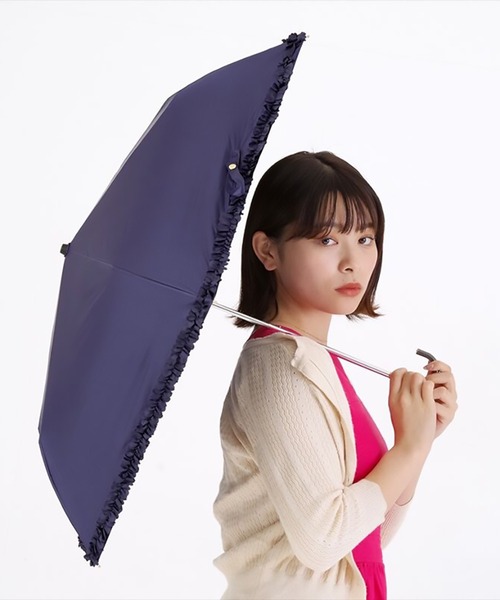 nifty colors（ニフティーカラーズ）の「【nifty colors】晴雨兼用 折りたたみ傘 フリルミニ 2354（折りたたみ傘・レディース・ブラック/ネイビー/ベージュ/ホワイト・FREE）」の4枚目の写真